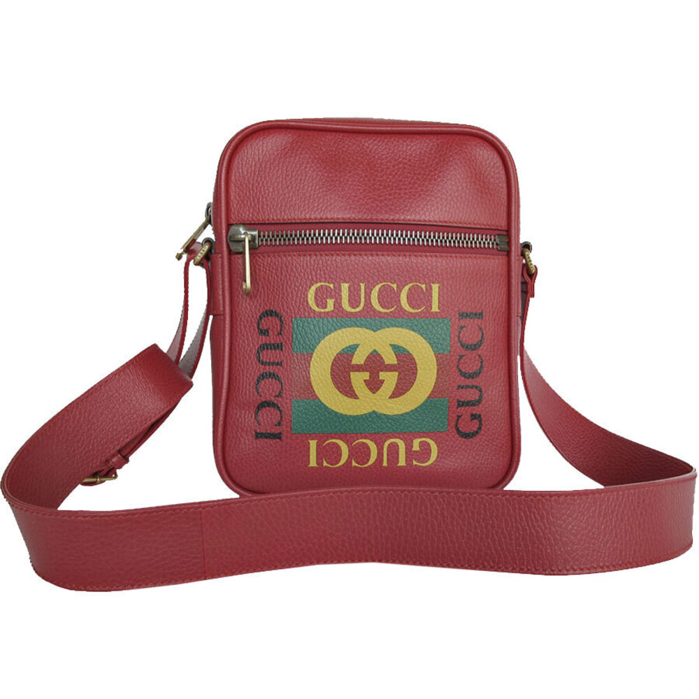 Gucci Messenger Crossbody Shoulder Bag Red Leather